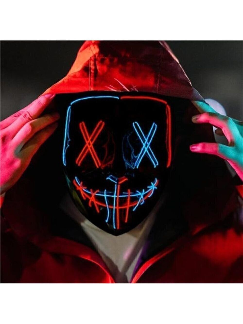 RED BLUE Halloween Mask LED Light up Scary Festival Cosplay Costume Masquerade